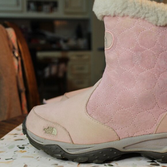 The North Face Women's Pink Leather/Suede Winter Snow Boots 8 M Faux Fur Zip - Picture 9 of 14